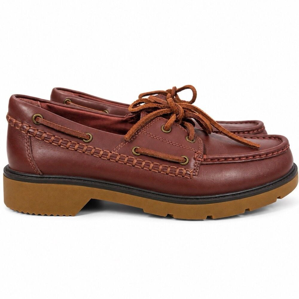 Sperry Wells Womens 8 Brown Leather Lug Sole Boat Shoes Loafers Preppy